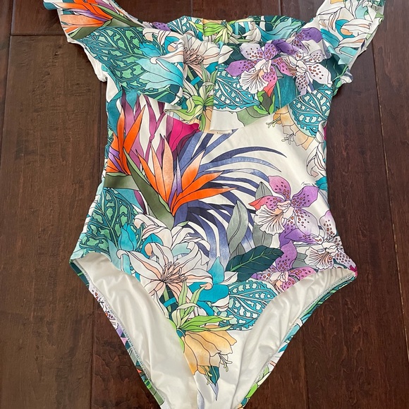 Amazonia one piece off shoulder floral Sz 14 - Picture 8 of 9